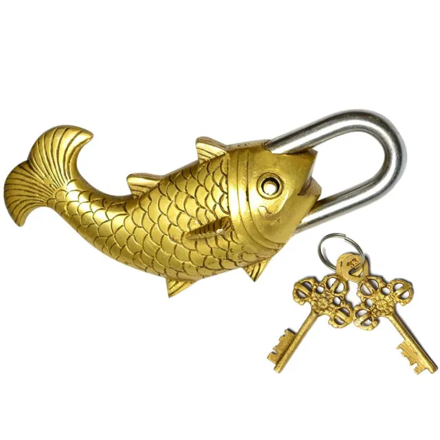 Fisch Form Messing Schlüssel Schloss Handgefertigter Mit 2 Sicherheit
