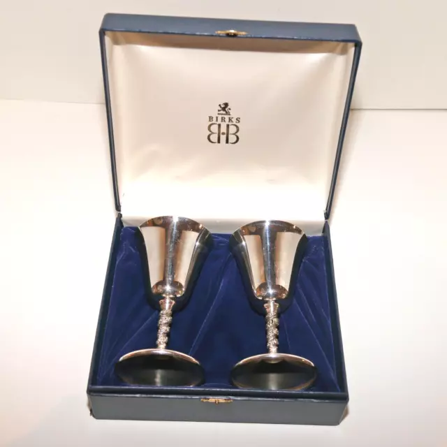 BIRKS (Canada) PRIMROSE EP Silver Plate WINE GOBLET Set of 2, in Box  MINT!