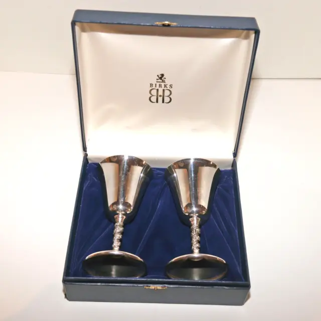 BIRKS PRIMROSE EP Silver Plate WINE GOBLET Set of 2, in Box  Wedding Vows MINT!