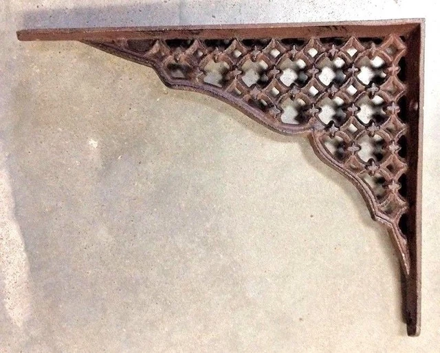 SET OF 2 LARGE LATTICE SHELF BRACKET BRACE Rustic Antique Brown Cast Iron