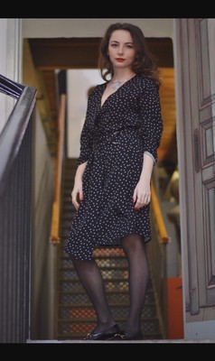 Zara Navy Blue Polka Dot Wrap Dress With Belt Size Xs Rrp £50