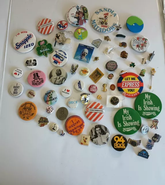 Large Lot Of Nice Various Types Of Collectible Round Pin Buttons  FREE SHIPPING