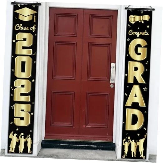 Jobkoo Class Of 2025 Graduation Banner & Door Cover Set - Black Gold, 2 Banners & Door Sign - View #11