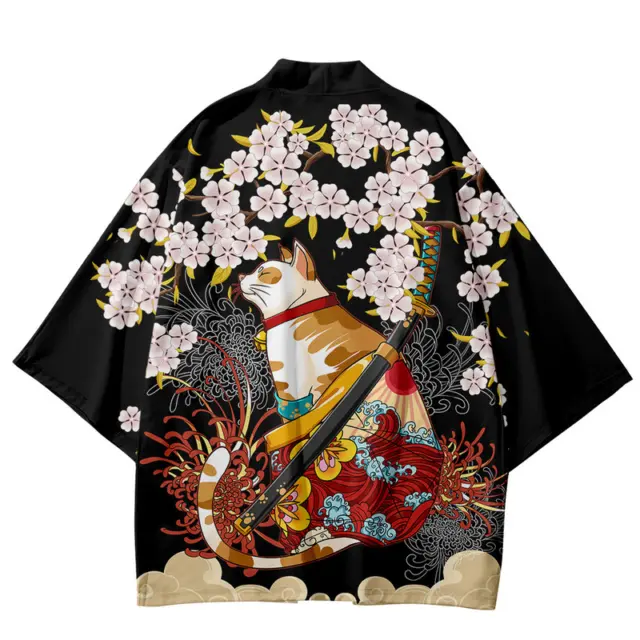 Gatto Uomo Kimono Yukata Cappotto Giacca Giapponese Rétro Top Cardigan Sciolto