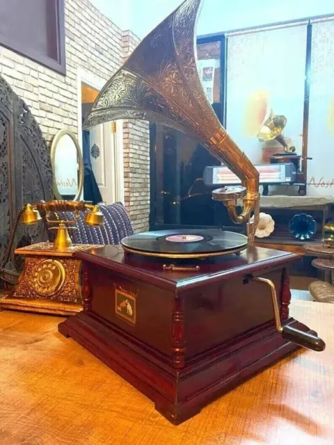 Vintage HMV Working Gramophone Player Phonograph Vinyl Recorder Wind up Replica