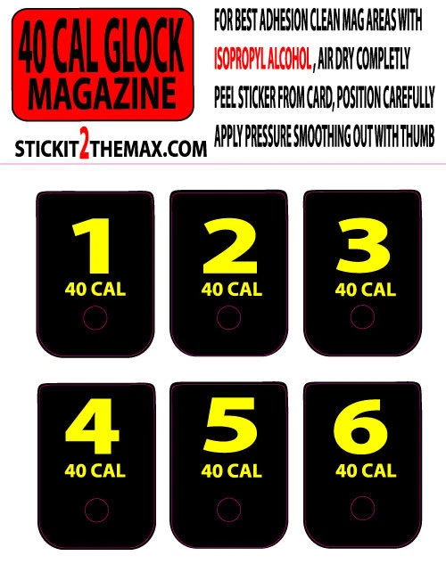 Numbered Magazine Base Plate Stickers For SIG P229 .40 Cal - White Numbers 1-6 (Set)