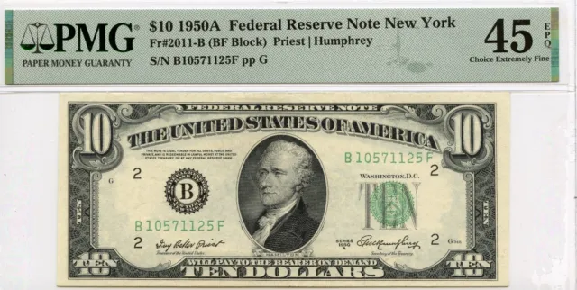 1950A $10 FEDERAL RESERVE NOTE (NEW YORK) - Fr. 2011-B - GRADED 45 W/EPQ BY PMG!