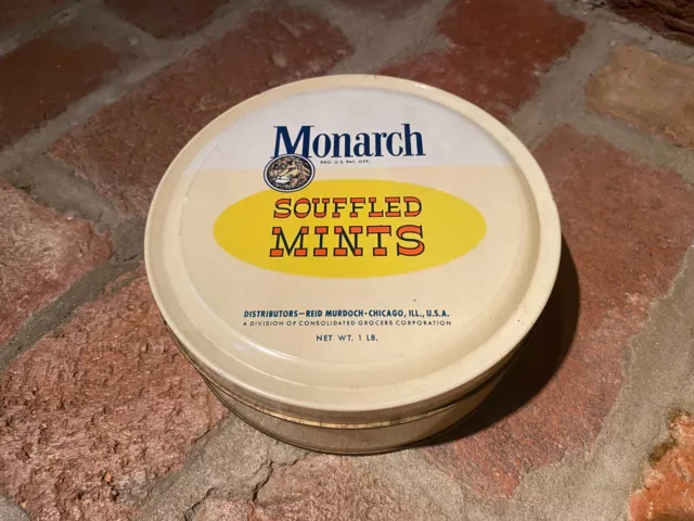 Vintage Monarch Souffled Mints Tin Advertising Reid Murdoch Chicago Antique