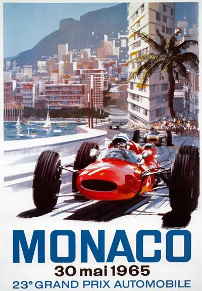 AV92 Vintage 1965 23rd Monaco Grand Prix Motor Racing Poster Art Re-print A4