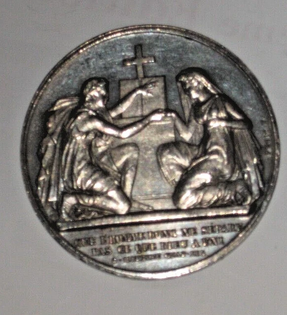 Ancienne Médaille Jeton De Mariage En Argent Massif - XXème Siècle