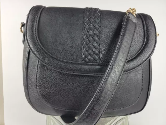 Madison West Black Purse Shoulder Bag Vegan Leather Goldtone Metalware Medium
