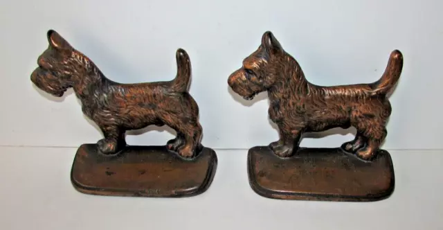 Vtg Cast Iron Bookends Scottie Dog Scottish Terrier