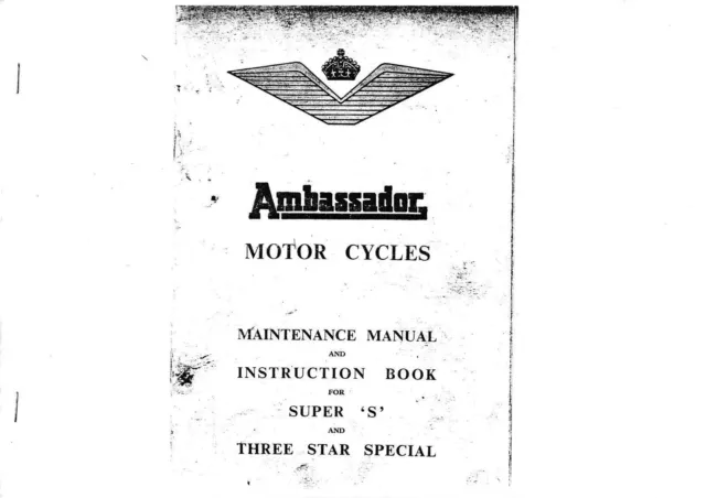 Ambassador  Super S & Three Star Special. Maintenance Manual & Instruction Book