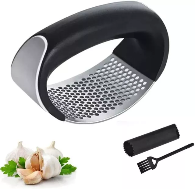 Stainless Steel Kitchen Garlic Press Crusher Rocking Mincer Manual Squeezer set