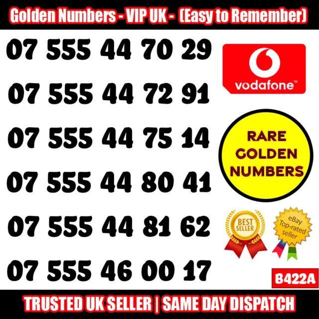 Golden Numbers VIP UK SIM - Easy to Remember & Memorize Numbers LOT - B422A