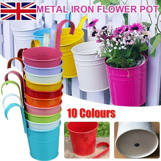 10/20PCS Metal Flower Pot Colour Balcony Garden Wall Fence Hanging Plant Planter