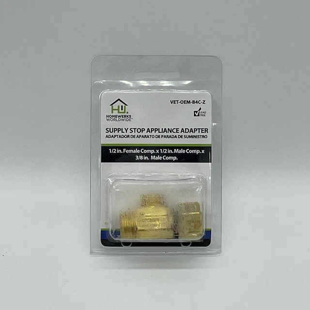 Adaptador de electrodomésticos Homewerks Supply Stop 1/2"" hembra x 1/2"" macho x 3/8"" macho