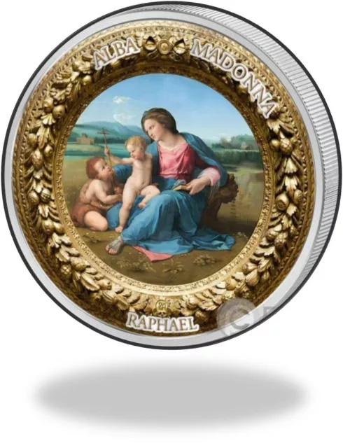 Niue 2017 10$ ALBA MADONNA RAPHAEL Perfection in Art 2 Oz Silver Coin Gold plate