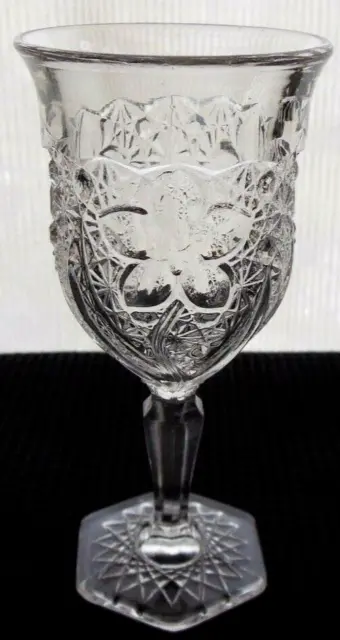 Indiana Glass Clear Daisy & Button with Narcissus EAPG 3 oz Wine Glass