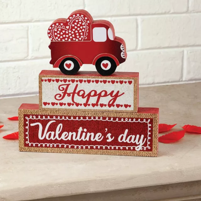 "Happy Valentine's Day" Wooden Truck Heart Tabletop Sign Centerpiece Decoration