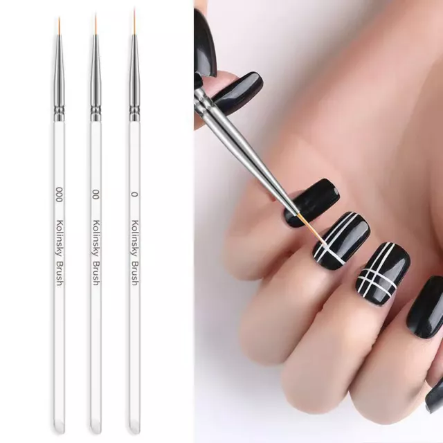 3Pcs Manicura UV Gel Delineador Dibujar Cepillo Pintura Acrílico Pluma Supp <