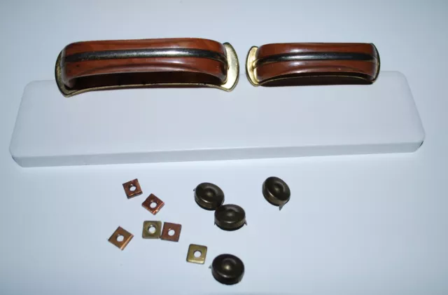 2 Stück Möbelgriffe Holz und Messing Antik 10,5 und 8 cm Schubladengriff