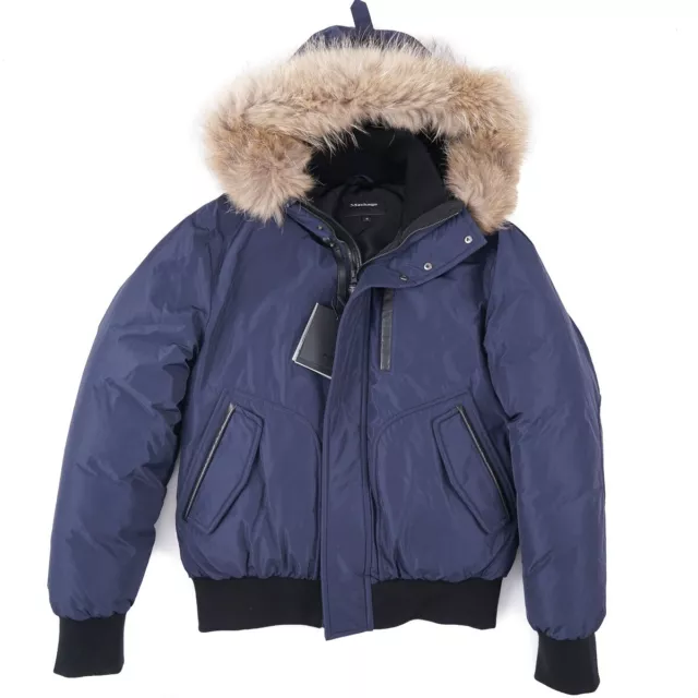 Mackage 'Florian' Down-Filled Bomber Jacket with Fur Hood L (42) Coat NWT Navy 3