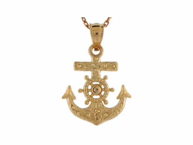 10k or 14k Solid Yellow Gold Mariners Cross Nautical Anchor Charm Pendant