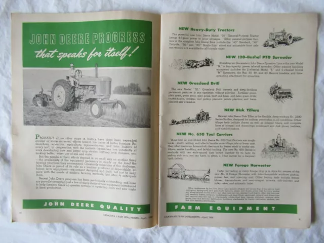 1954 John Deere 70 tractor tiller manure spreader print AD 2 separate pages