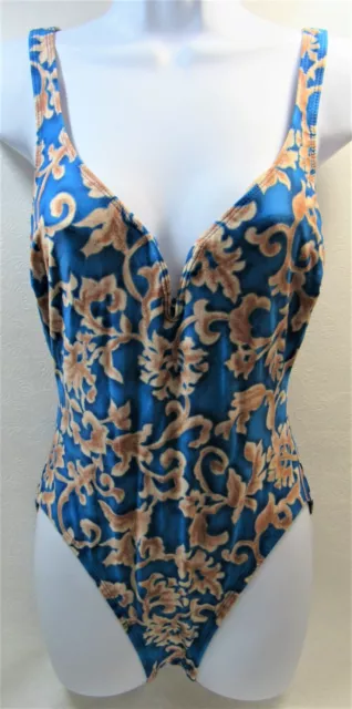 Swimsuit Via Marina One-Piece Women's Size 10 Blue Vintage