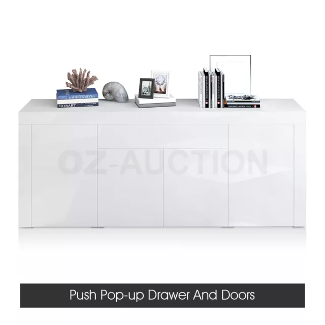 200cm Buffet Sideboard Cabinet High Gloss Storage 4 Door 1 Drawer Cupboard White 2