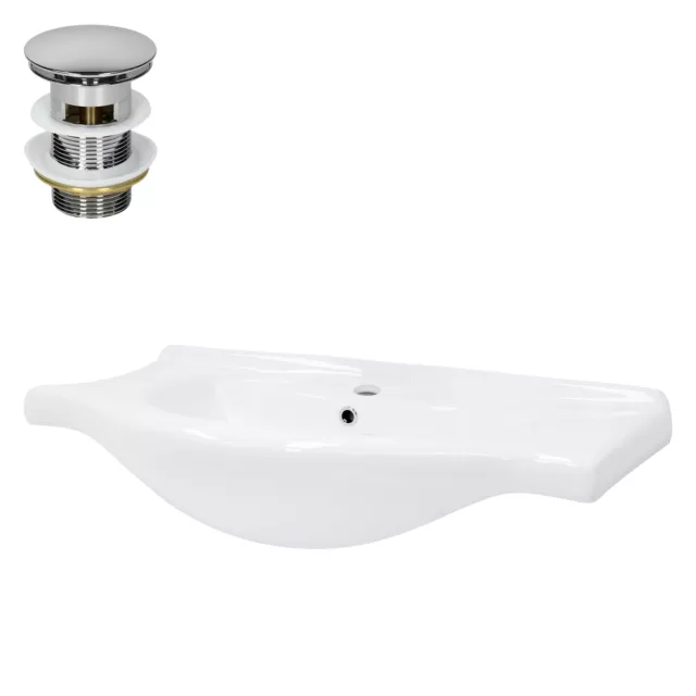 Lavabo in ceramica da incasso bianco lavello con set di scarico cromo 86x51,5 cm