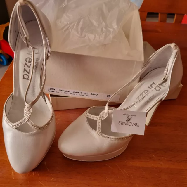 Scarpe da sposa bianco perlato tacco 11 cm con swarovski e plato