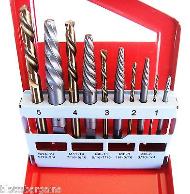 10pc COBALT LEFT HAND DRILL BIT AND SCREW EXTRACTOR SET EASY OUT BOLT #93188