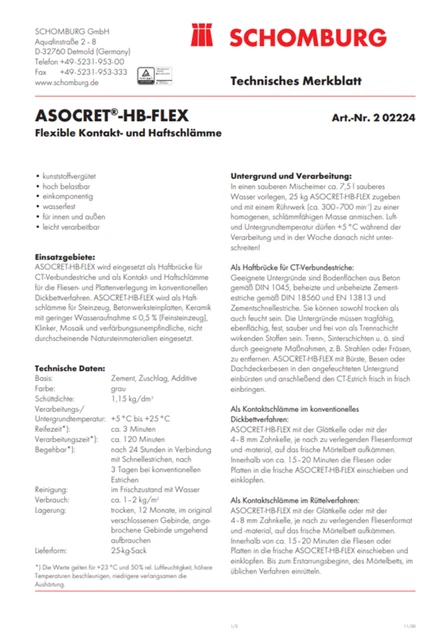 SCHOMBURG ASOCRET-HB-FLEX 25 kg Kontakt Haftbrücke Haftschlämme ...
