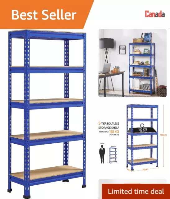 Metal Storage Rack - 5-Tier Industrial Shelving Unit - Adjustable Shelves - Blue