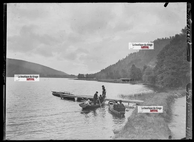 Antique photo glass plate negative black and white 13x18 cm, Lake Gerardmer