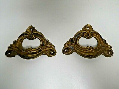 Pair Of Antique Cast Brass Ornate Decorative Chest Cabinet Door Drawer Handles