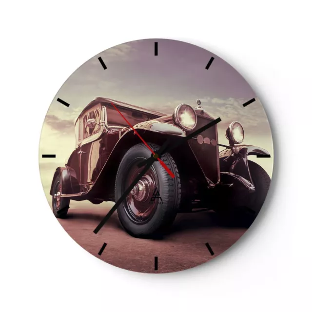 Horloge murale en verre 40x40cm Silencieuse R�tro voiture luxe ancien Wall Clock