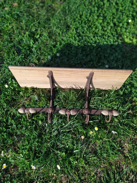Porte-manteau Vintage Fer Et Bois, 64 Cm, Avec Miroir – Patine, En L'état
