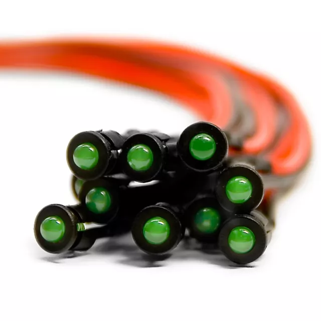 10 X Cableado Diodos LED + Plástico Soporte Pre Cableado Verde Difuso 9V 3mm