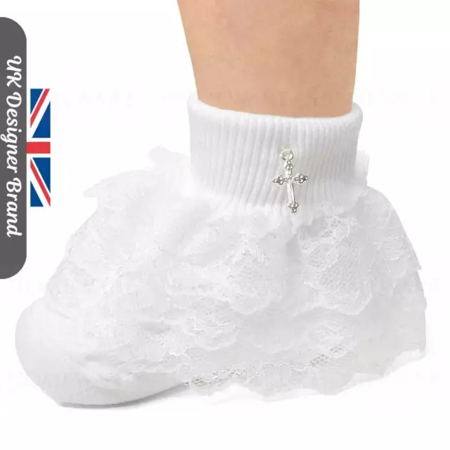 Girls White Socks First Holy Communion Spanish Style Frilly Lace Ankle Socks Kid