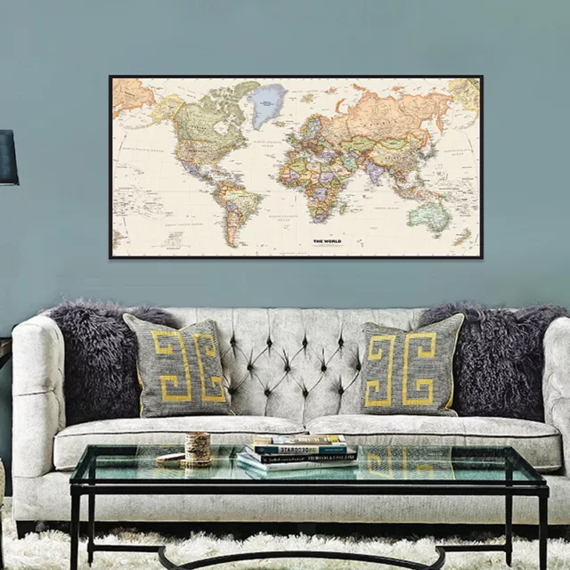 Map of The World Classic Vintage Style Poster Prints Wall Maps Decor 120x60cm