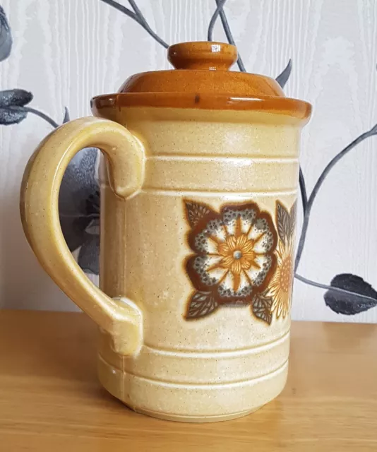 Retro 1970s Ashdale Pottery Coffee Pot Large Flower Pattern Golden Brown 3