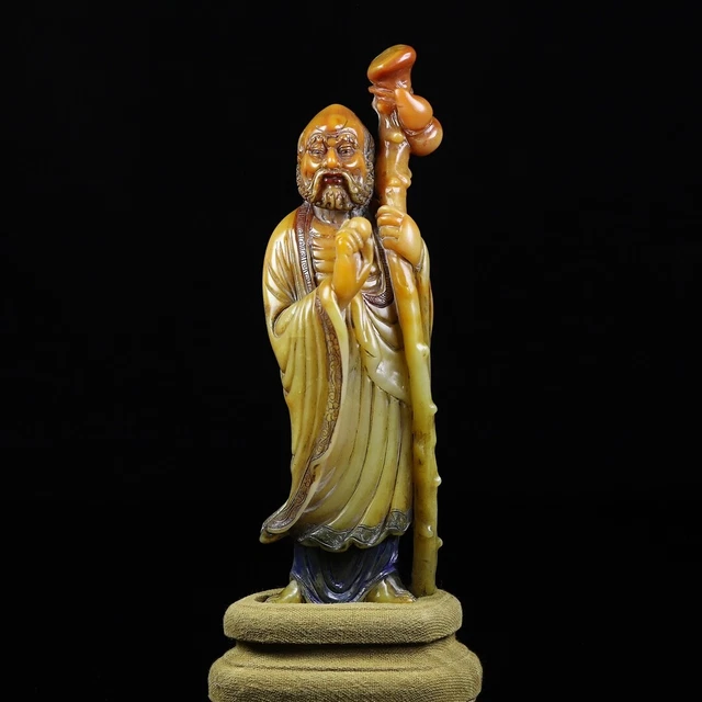 Chinese Exquisite Handmade Luohan carving Shoushan Stone Statue
