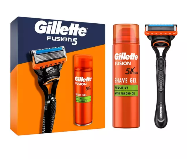 Gillette Fusion 5 Razor Shaving Gift Set - Razor + Blade + Shave Gel - NEW