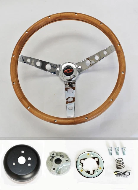 1955-1956 Chevrolet Bel Air 150 210 Grant Wood Steering Wheel Red/Blk 13 1/2"