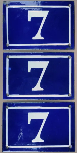 Old blue French house number 7 door gate wall fence street sign plaque 1950s NOS