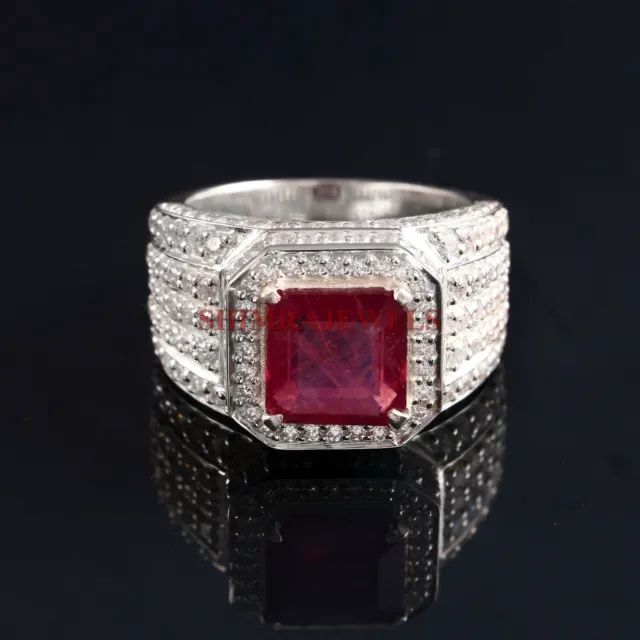 Natural Ruby Gemstone with 925 Sterling Silver Ring for Men's #353