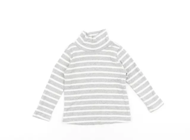 Gap Girls Grey Striped 100% Cotton Basic T-Shirt Size 2 Years Roll Neck Pullover